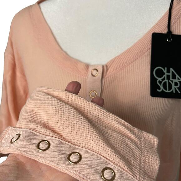 NWT Women's Chaser pink waffle knit half button front long sleeve top - small - Picture 3 of 7